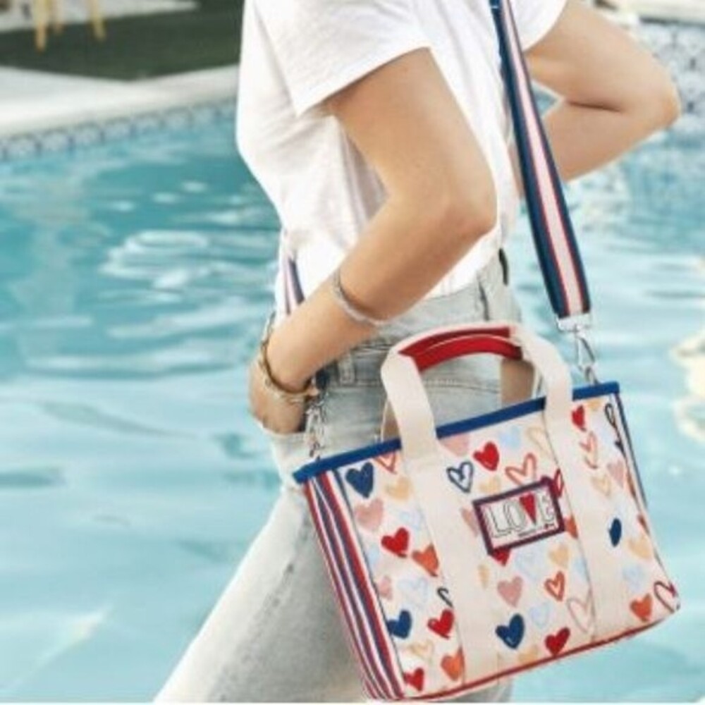 Brighton Red White And You Mini Tote Hand drawn hearts, stripes, fireworks NWT - Picture 3 of 9